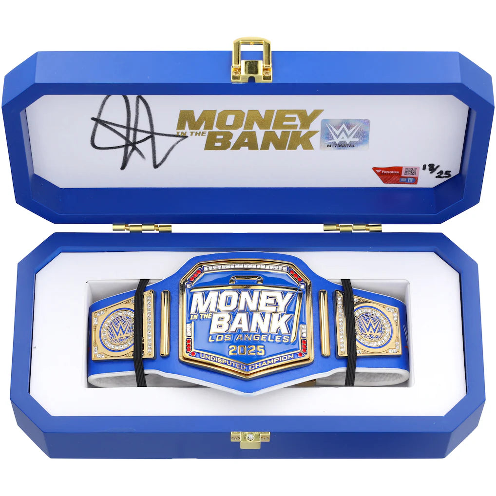John Cena WWE Autographed Money In The Bank 2025 Blue Mini Title In Gift Box - Limited Edition of 25