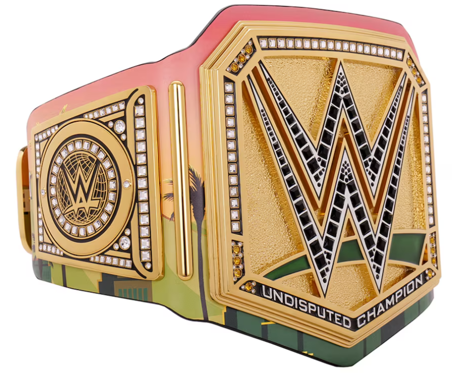 Money In The Bank 2025 Los Angeles Undisputed Championship Replika-Titelgürtel | WWE-Sammlerstück | Riemen aus echtem Rindsleder | Ätzgürtel