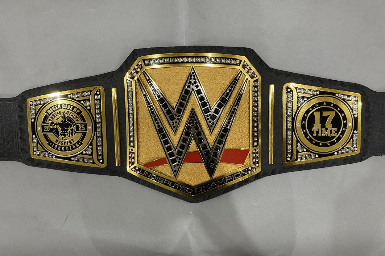 UNBESETZTER MEISTERSCHAFTS-TITELGÜRTEL JOHN CENA 17-MAL REPLIKA | WWE-Sammlerstück | Riemen aus echtem Rindsleder | Ätzgürtel