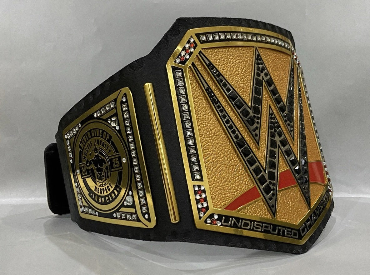 UNBESETZTER MEISTERSCHAFTS-TITELGÜRTEL JOHN CENA 17-MAL REPLIKA | WWE-Sammlerstück | Riemen aus echtem Rindsleder | Ätzgürtel