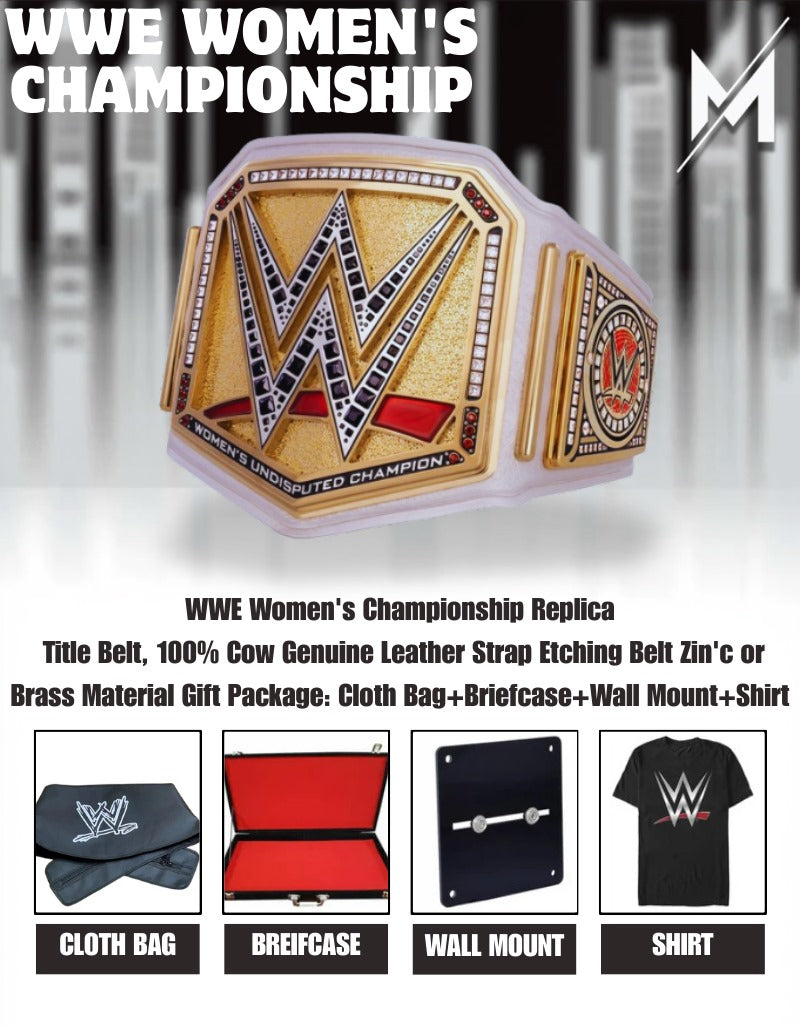 Replika des WWE Women's Championship-Titelgürtels | WWE-Sammlerstück | Riemen aus echtem Rindsleder | Ätzgürtel