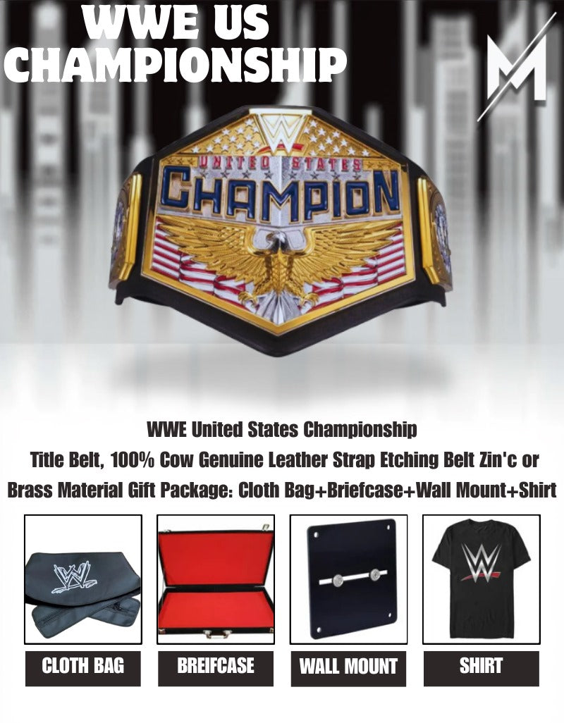 WWE United States Championship Replika-Titelgürtel | WWE-Sammlerstück | Riemen aus echtem Rindsleder | Ätzgürtel