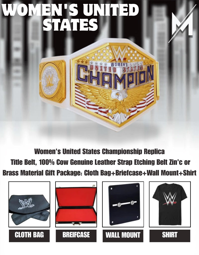 Replika-Titelgürtel der United States Championship für Damen | WWE-Sammlerstück | Riemen aus echtem Rindsleder | Ätzgürtel