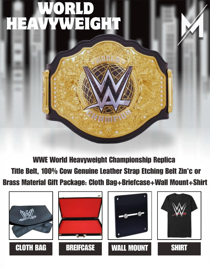 WWE World Heavyweight Championship Replika-Titelgürtel | WWE Sammlerstück | Riemen aus echtem Rindsleder | Ätzgürtel