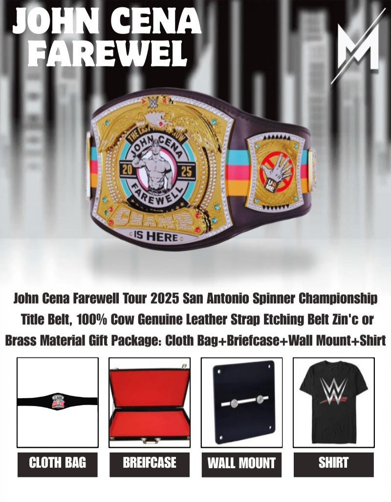 John Cena Farewell Tour 2025 San Antonio Spinner Championship Replica Title Belt