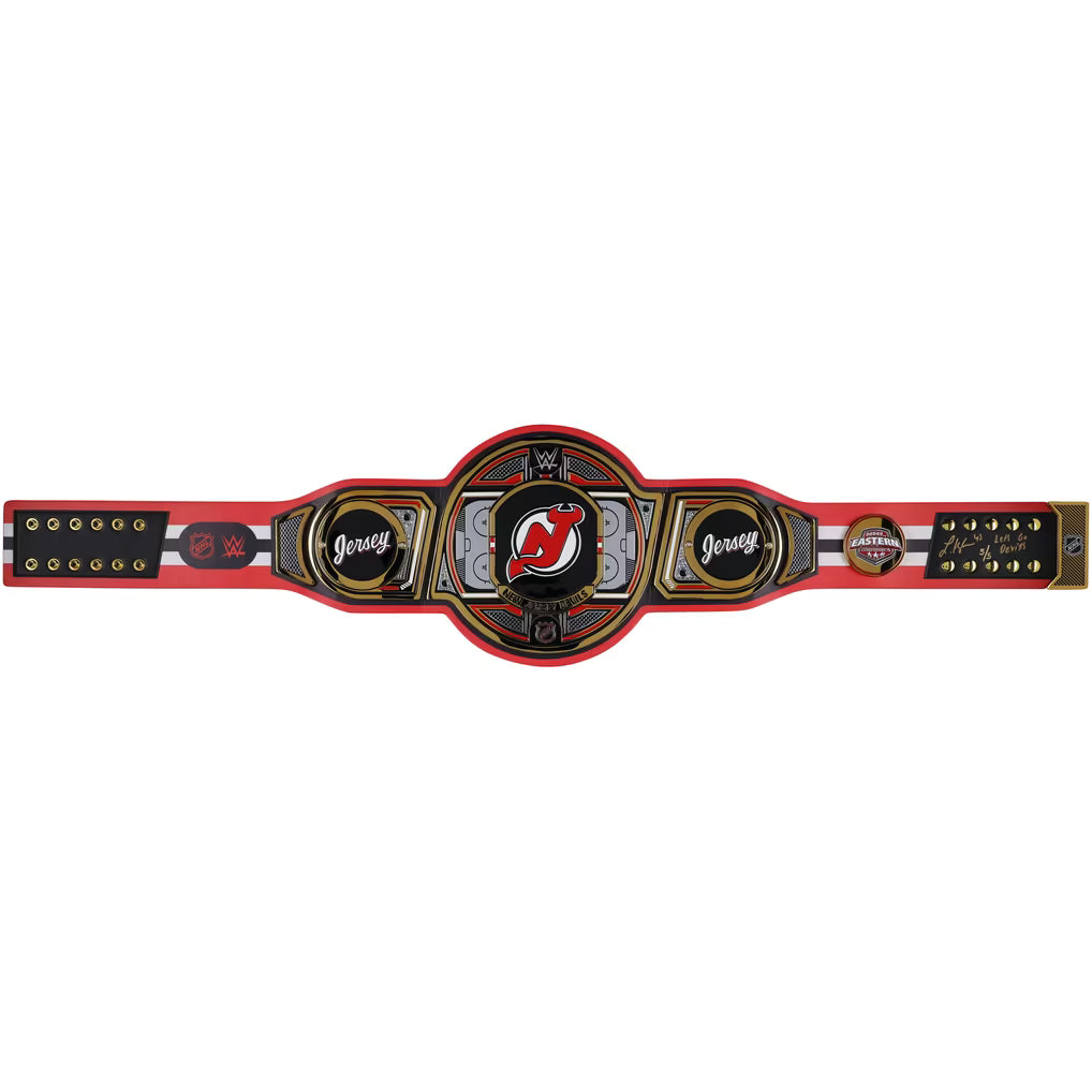 Luke Hughes New Jersey Devils Autographed Fanatics Authentic WWE Legacy Title Belt with "Lets Go Devils" Inscription - Limited Edition #5/5