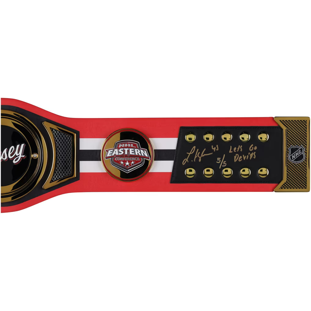 Luke Hughes New Jersey Devils Autographed Fanatics Authentic WWE Legacy Title Belt with "Lets Go Devils" Inscription - Limited Edition #5/5