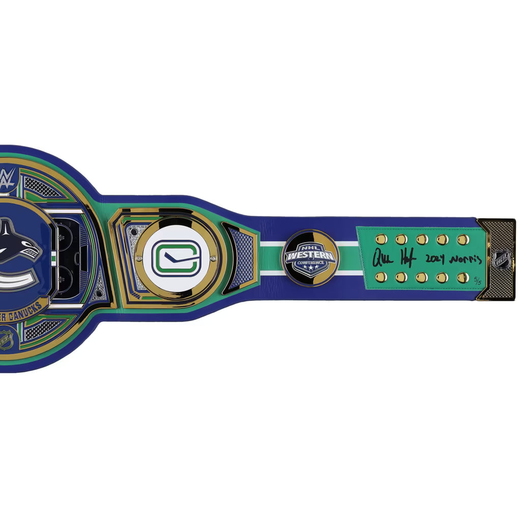 Quinn Hughes Vancouver Canucks Autographed Fanatics Authentic WWE Legacy Title Belt with "2024 Norris" Inscription - Limited Edition #5/5