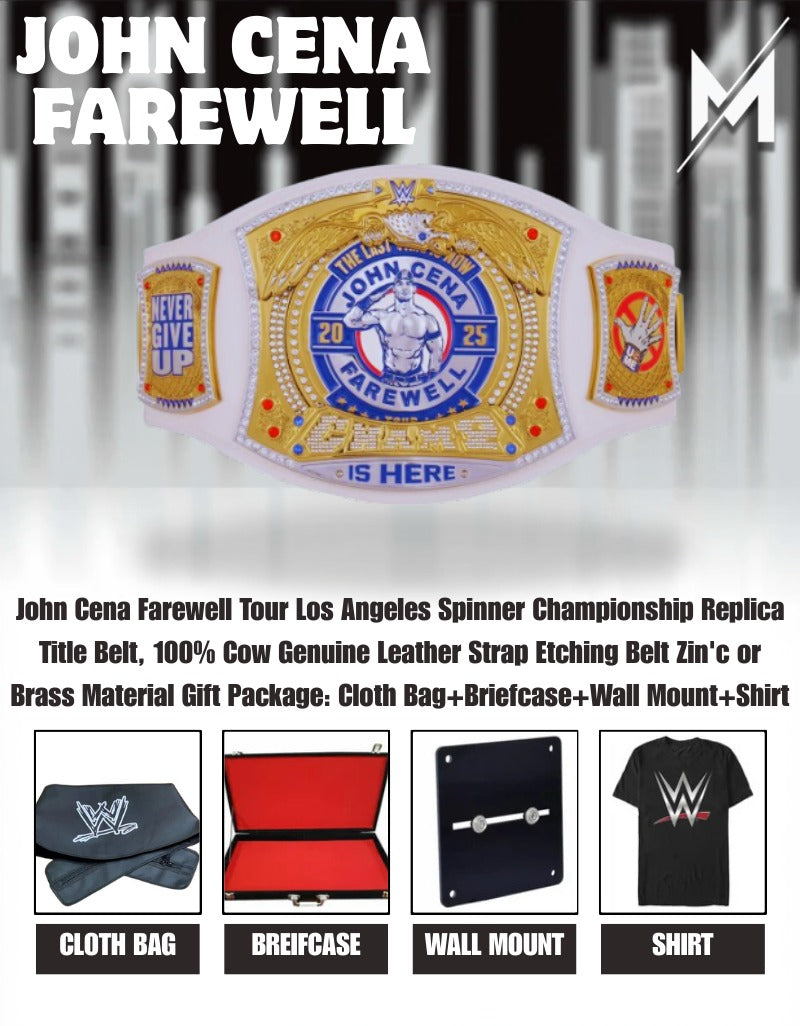 John Cena Farewell Tour Los Angeles Spinner Championship Replica Titelgürtel | WWE Sammlerstück | Riemen aus echtem Rindsleder | Ätzgürtel
