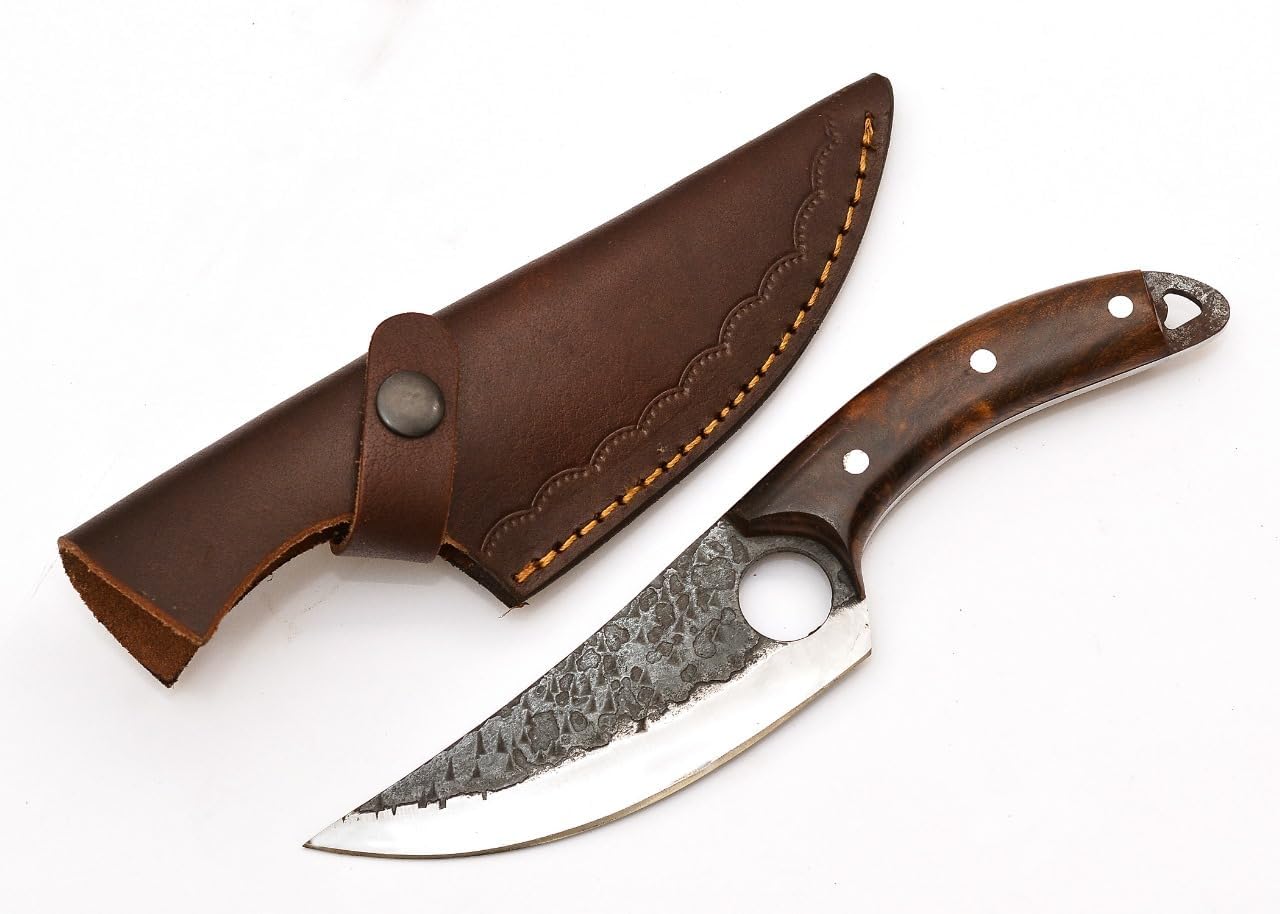 Fleischermesser mit Holzgriff und Scheide – Ideal für Fleisch, Grillen und die Küche 