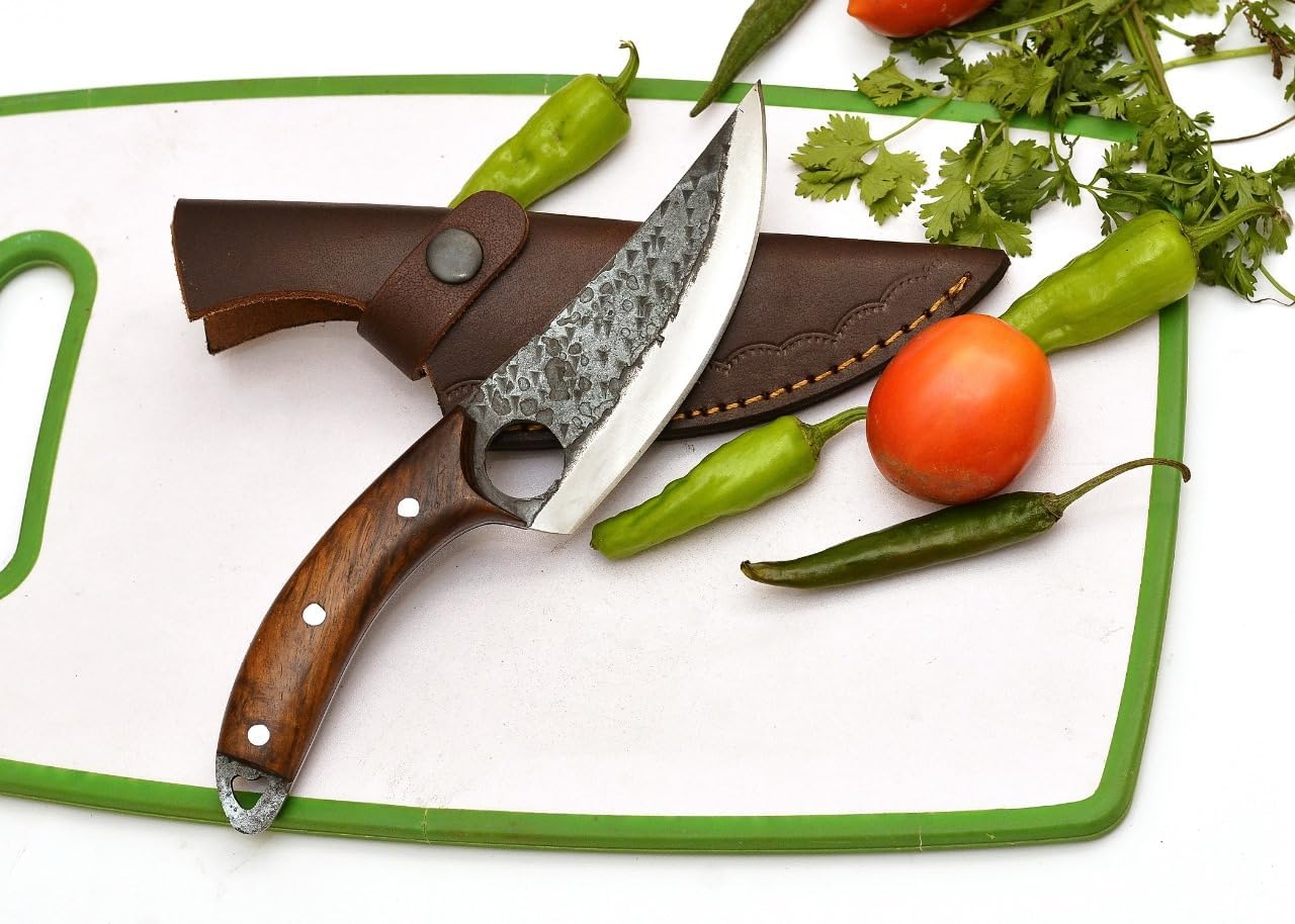 Fleischermesser mit Holzgriff und Scheide – Ideal für Fleisch, Grillen und die Küche 
