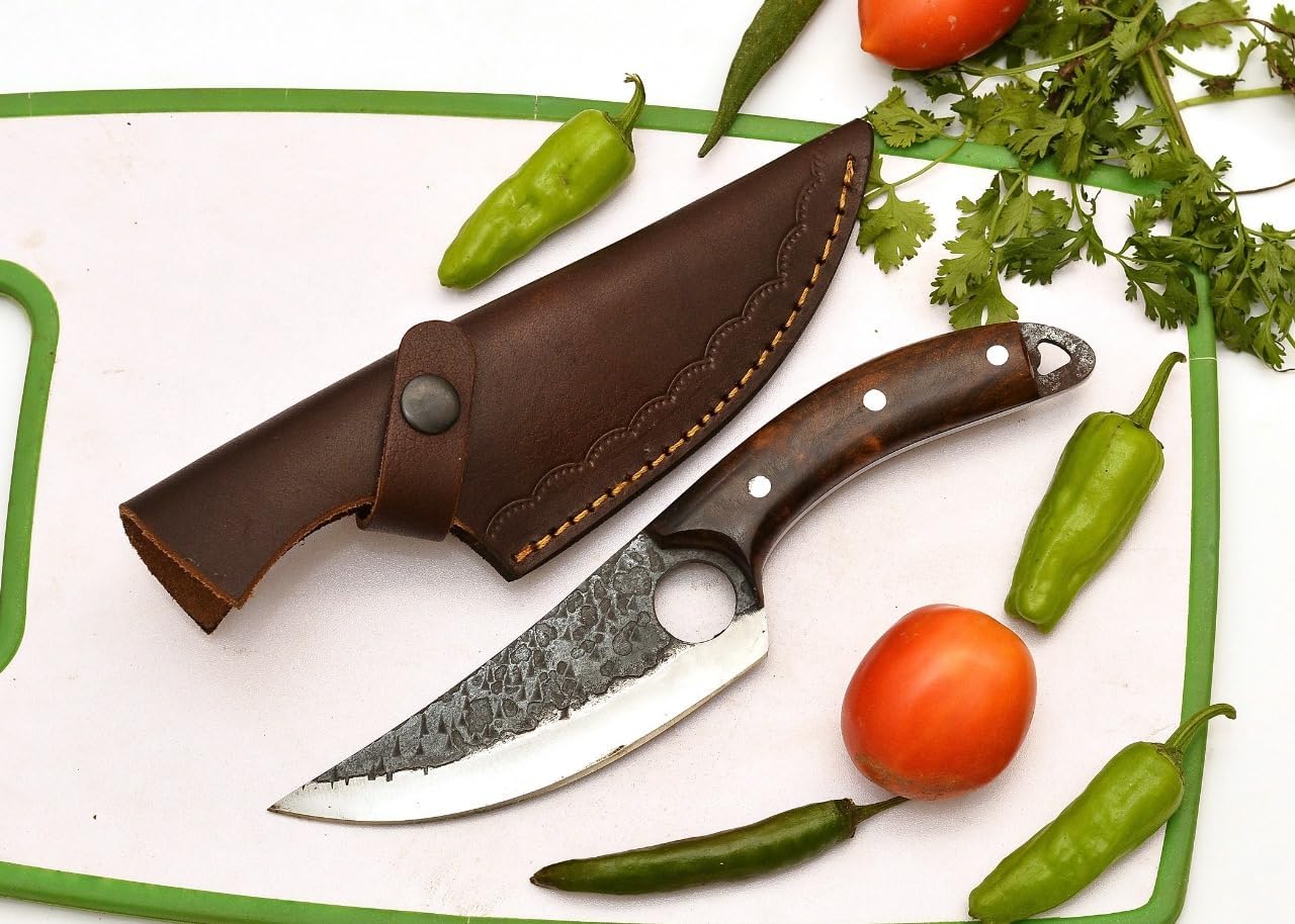 Fleischermesser mit Holzgriff und Scheide – Ideal für Fleisch, Grillen und die Küche 