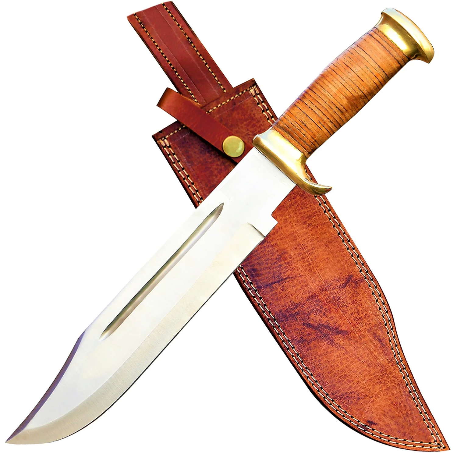 Handgemachtes Bowie Langes Jagdmesser Edelstahlmesser, Feststehendes Jagdmesser, Outdoor Campingmesser, Survivalmesser, großes Bowiemesser mit Lederscheide