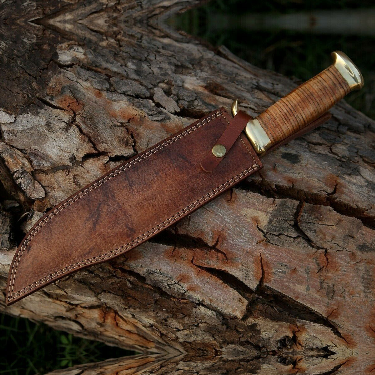 Handgemachtes Bowie Langes Jagdmesser Edelstahlmesser, Feststehendes Jagdmesser, Outdoor Campingmesser, Survivalmesser, großes Bowiemesser mit Lederscheide