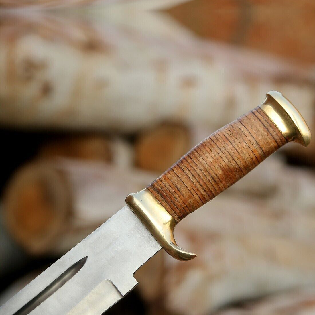 Handgemachtes Bowie Langes Jagdmesser Edelstahlmesser, Feststehendes Jagdmesser, Outdoor Campingmesser, Survivalmesser, großes Bowiemesser mit Lederscheide