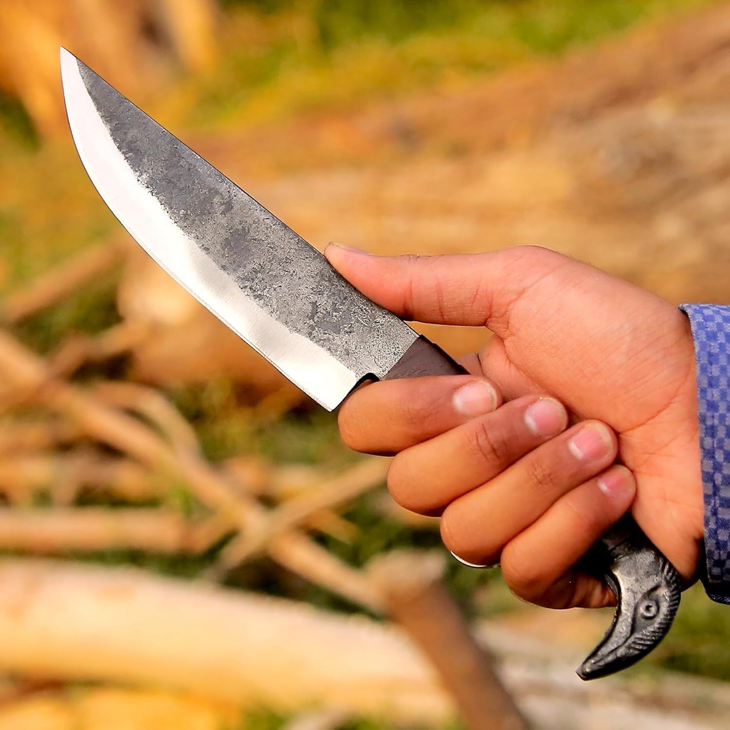Handgefertigtes Wikingermesser | Echte handgeschmiedete Klinge aus Kohlenstoffstahl | Outdoor-Camping-Wikingermesser mit feststehender Klinge | Geschenke für Männer