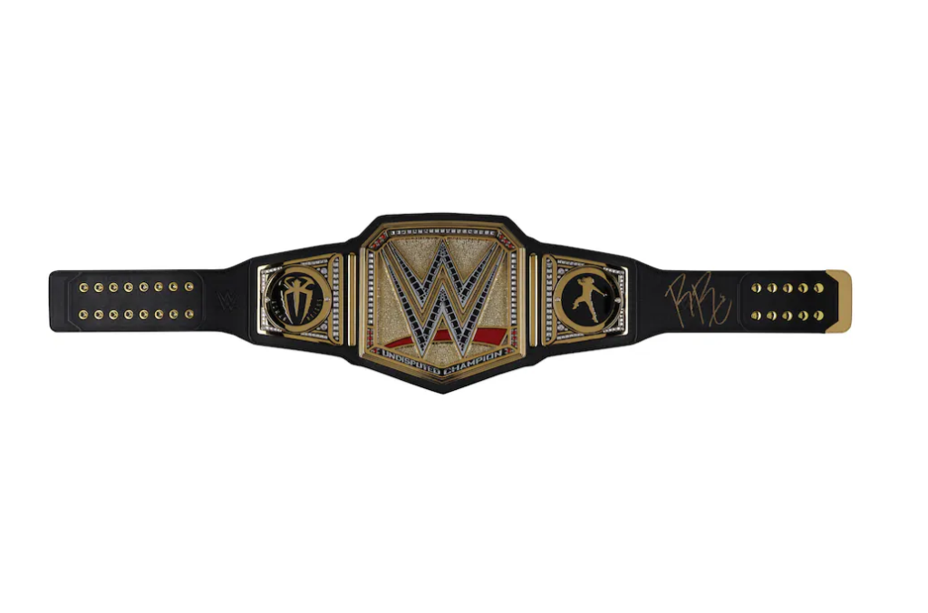 Roman Reigns WWE Autographed Universal Championship Replica Title Belt with Talent Side Plates