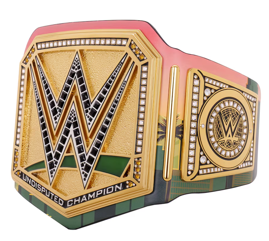 Money In The Bank 2025 Los Angeles Undisputed Championship Replika-Titelgürtel | WWE-Sammlerstück | Riemen aus echtem Rindsleder | Ätzgürtel