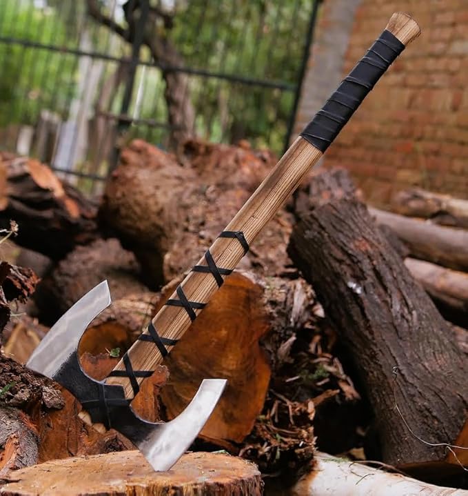 Handgeschmiedete doppelköpfige Wikingeraxt – Handgemachte Berserkeraxt für die Waldjagd und Outdoor-Abenteuer