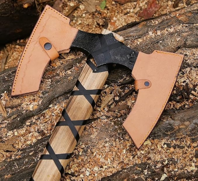Handgeschmiedete doppelköpfige Wikingeraxt – Handgemachte Berserkeraxt für die Waldjagd und Outdoor-Abenteuer