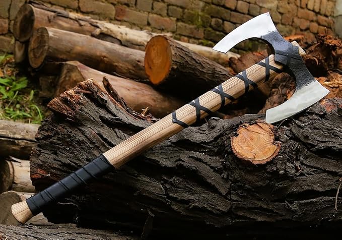 Handgeschmiedete doppelköpfige Wikingeraxt – Handgemachte Berserkeraxt für die Waldjagd und Outdoor-Abenteuer