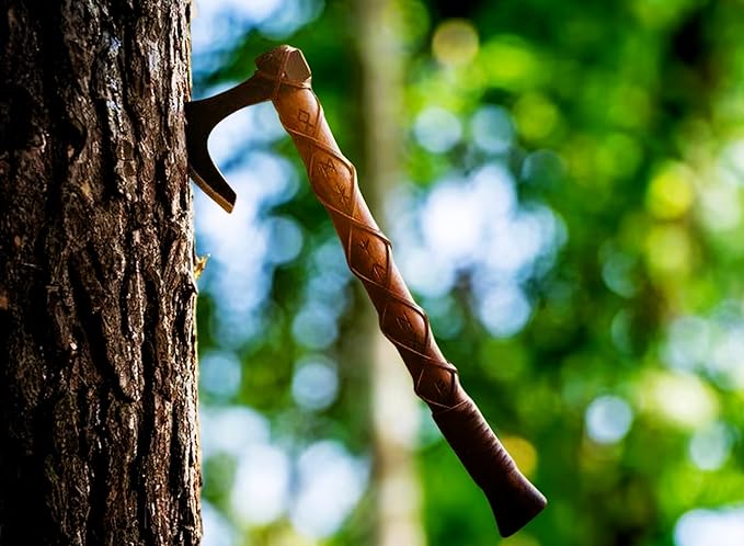 Handgemachte Wikingeraxt mit Runengravur aus Kohlenstoffstahl, Wikinger-Jagd- und Campingaxt 