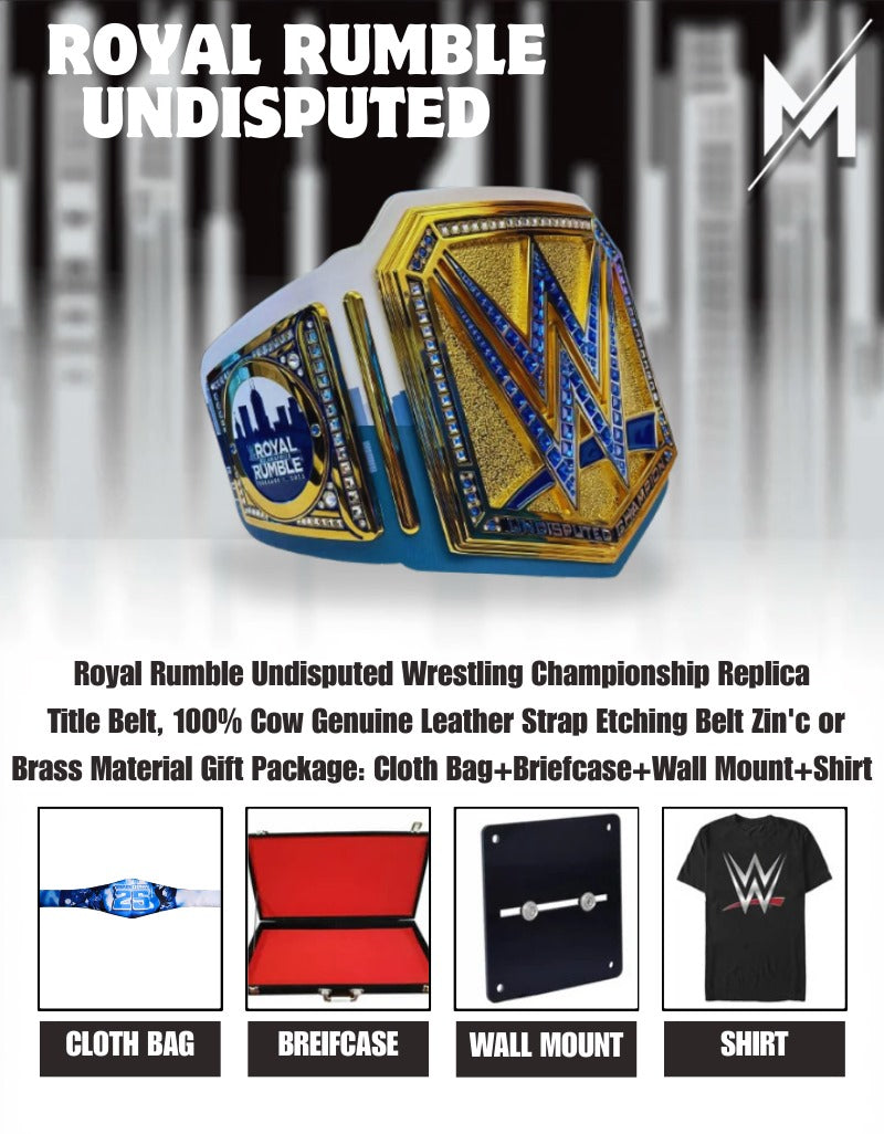 Neue Replik des Royal Rumble Undisputed Wrestling Championship Titelgürtels | WWE Sammlerstück | Riemen aus echtem Rindsleder | Ätzgürtel