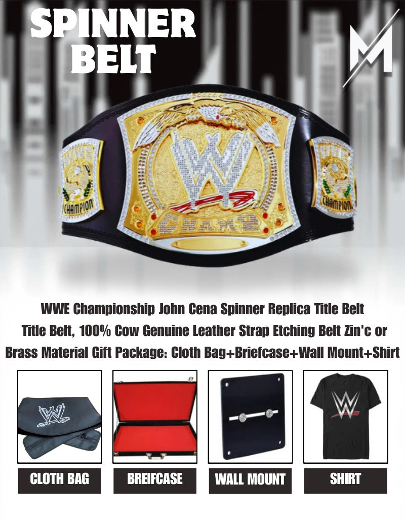 WWE Championship John Cena Spinner Replika-Titelgürtel | WWE Sammlerstück | Riemen aus echtem Rindsleder | Ätzgürtel