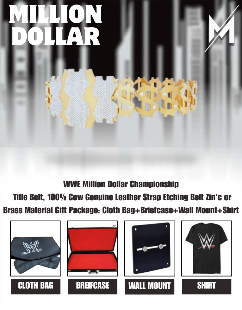 WWE Million Dollar Championship Replika-Gürtel | WWE Sammlerstück | Riemen aus echtem Rindsleder | Ätzgürtel