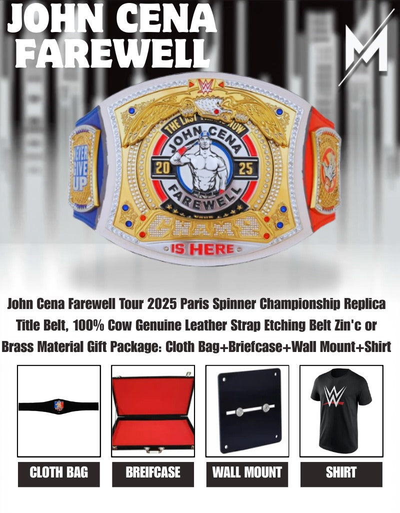 John Cena Farewell Tour 2025 Paris Spinner Championship Replica Title Belt