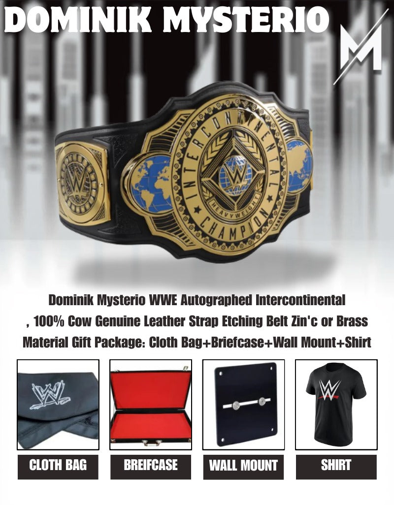 Dominik Mysterio WWE Autographed Intercontinental Championship Replica Title Belt with And New 4-20-25 Inscription