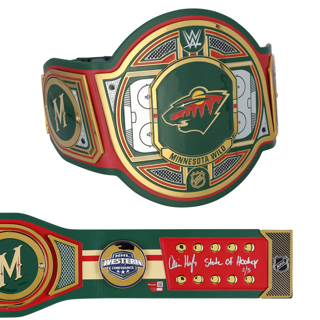 Quinn Hughes Minnesota Wild Autographed Fanatics Authentic WWE Legacy Title Belt with "State of Hockey" Inscription - Limited Edition of 5