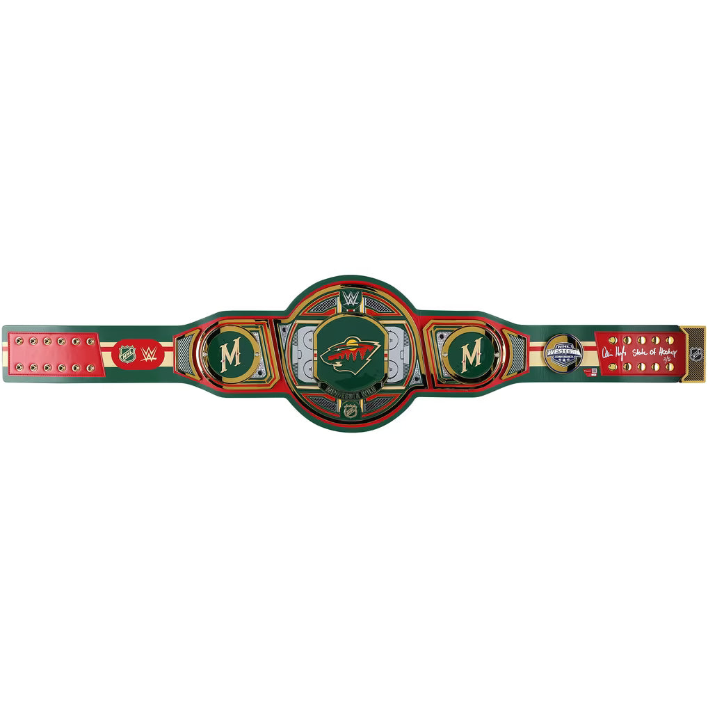 Quinn Hughes Minnesota Wild Autographed Fanatics Authentic WWE Legacy Title Belt with "State of Hockey" Inscription - Limited Edition of 5