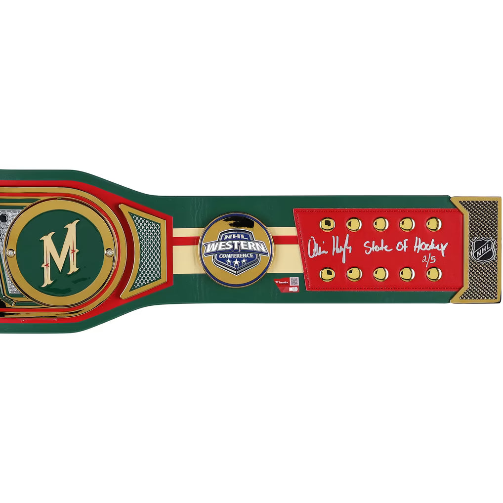 Quinn Hughes Minnesota Wild Autographed Fanatics Authentic WWE Legacy Title Belt with "State of Hockey" Inscription - Limited Edition of 5