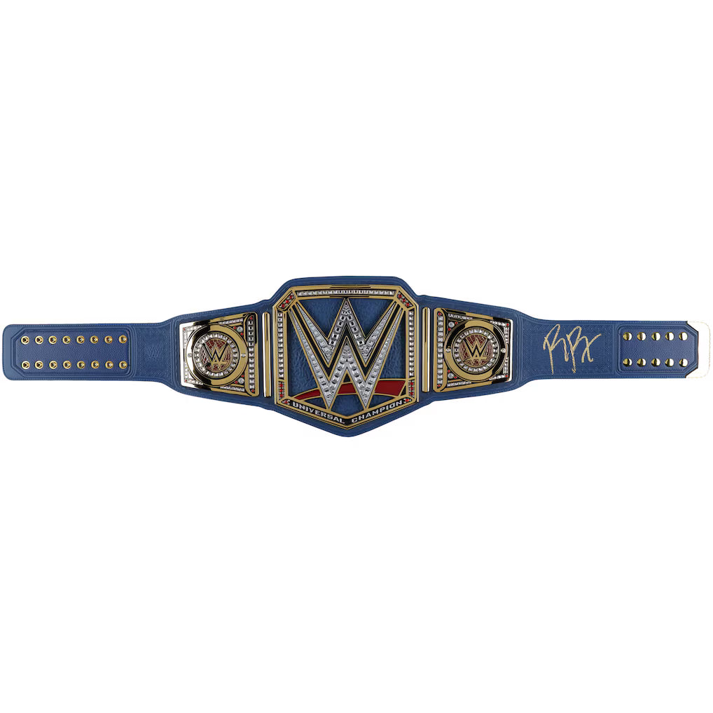 Roman Reigns WWE Autographed Universal Championship Blue Strap Replica Title Belt